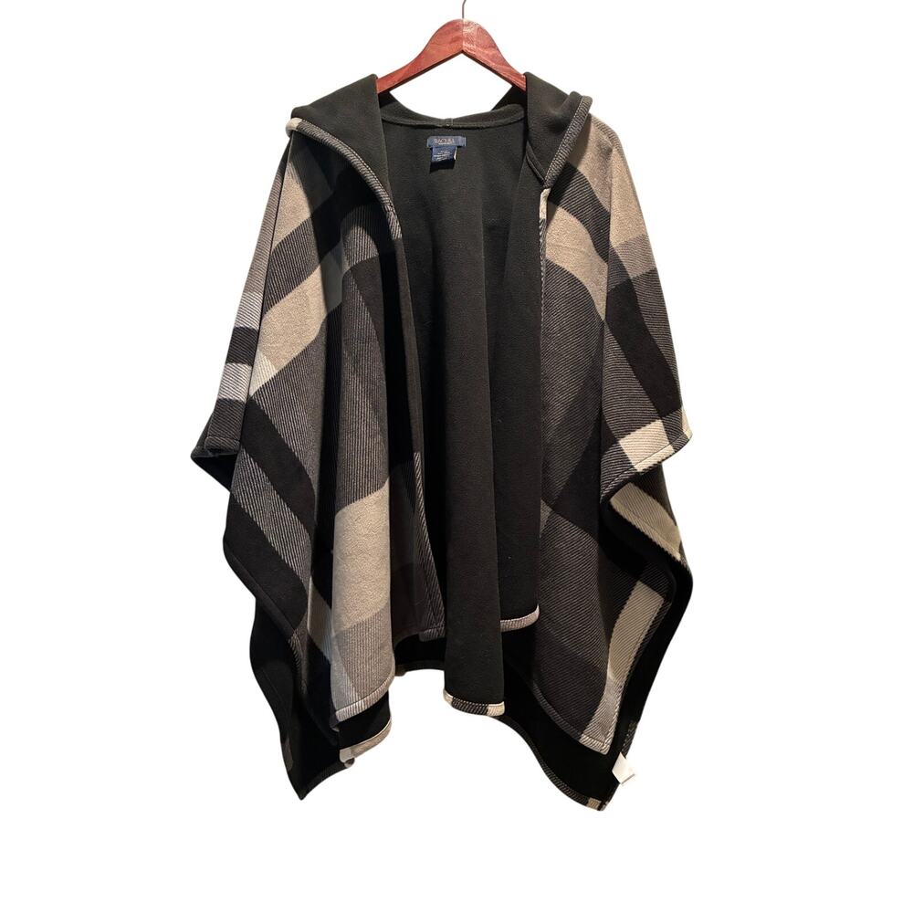 RACHEL Rachel Roy Buffalo Plaid Hooded Poncho Fleece Cape Blanket Wrap OS